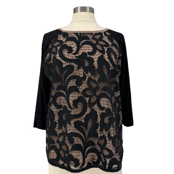 ANTHROPOLOGIE DOLAN Lace Front Knit Top L - Picture 1 of 7